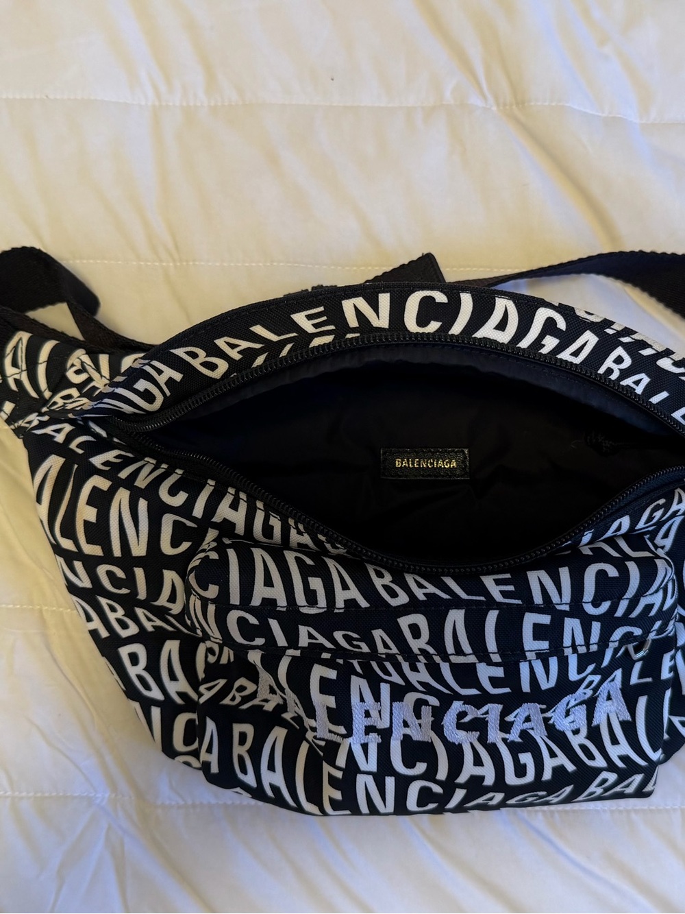 Balenciaga Black and White Logo-Print Men’s Belt Bag